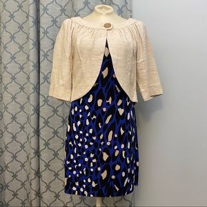 Trina Turk Leopard Print Dress & Silk Cropped Cream Jacket — size M